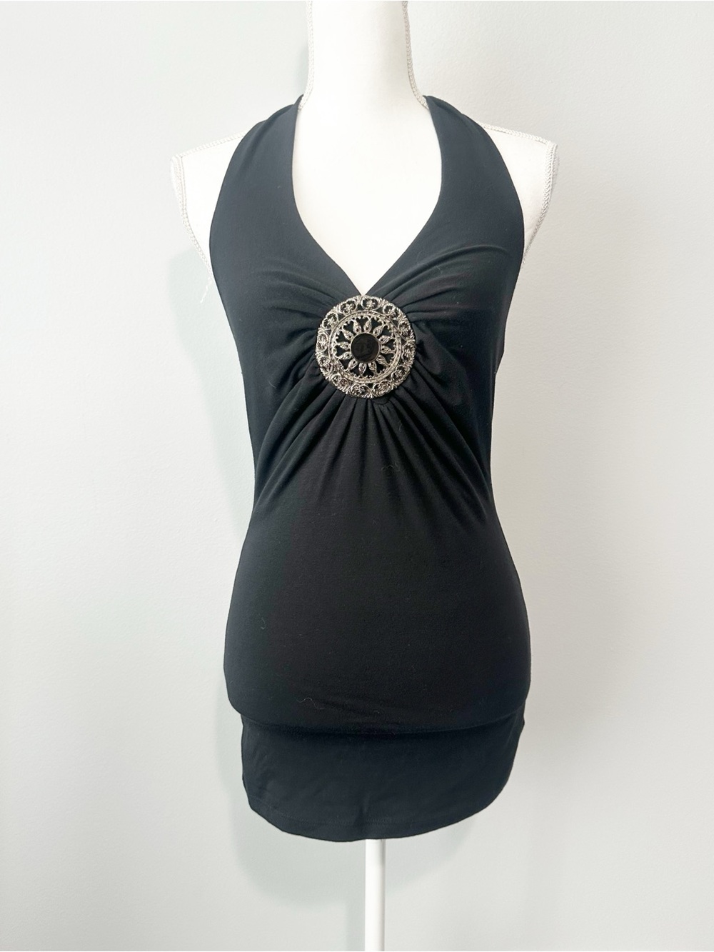 Lipsy Black Tank v neck halter  medallion size medium